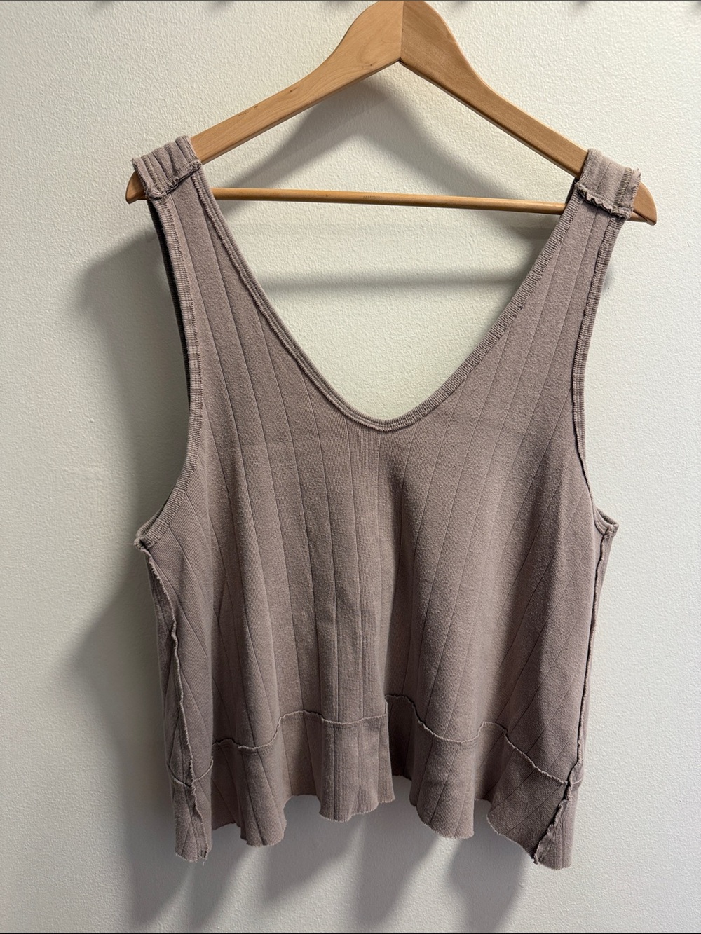 We The Free Ribbed V-Neck Tank Top - Taupe